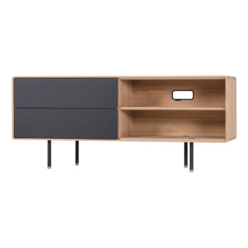 TV stolík z dubového dreva v čierno-prírodnej farbe 150x64 cm Fina – Gazzda - Image 7