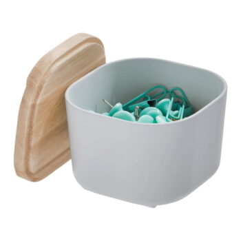 Sivý úložný box s vekom z dreva paulownia iDesign Eco, 9 x 9 cm - Image 3
