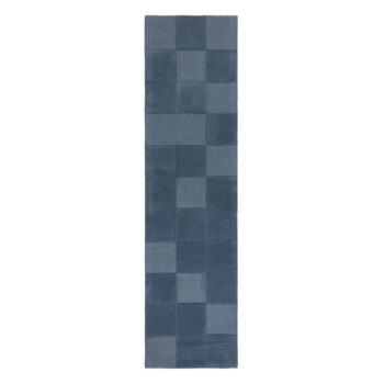 Tmavomodrý ručne tkaný vlnený behúň 60x230 cm Checkerboard – Flair Rugs – Obrázok 6