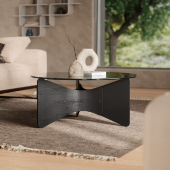 Čierny okrúhly konferenčný stolík so sklenenou doskou 87x87 cm Madera – Umbra - Image 6