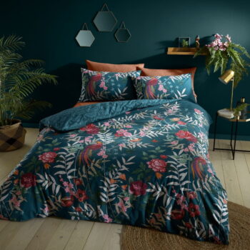 Zelené obliečky na dvojlôžko 200x200 cm Tropical Floral Birds - Catherine Lansfield – Obrázok 2