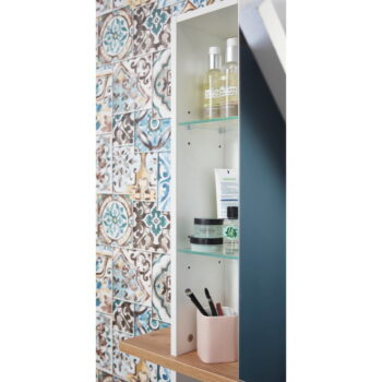 Biela závesná kúpeľňová skrinka so zrkadlom v dekore duba 90x91 cm Novolino - Germania - Image 5