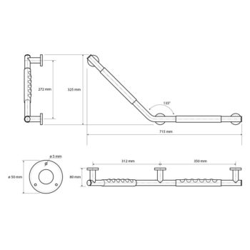 Nástenné madlo do kúpeľne z nehrdzavejúcej ocele 71,5 cm 135° Right – Sapho - Image 2