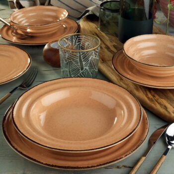 24-dielna súprava oranžového porcelánového riadu Kütahya Porselen Basis - Image 10