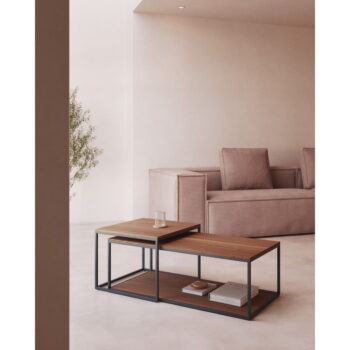 Hnedé konferenčné stolíky s doskou v dekore orechového dreva v súprave 2 ks 50x100 cm Yoana – Kave Home - Image 2