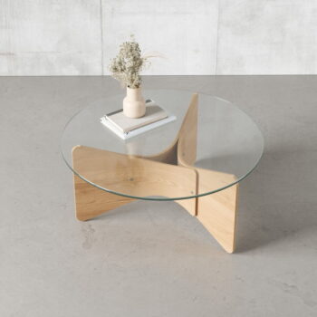 Okrúhly konferenčný stolík so sklenenou doskou v prírodnej farbe ø 84 cm Madera – Umbra - Image 5