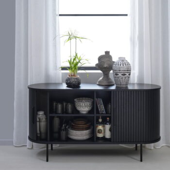 Čierna nízka komoda v dekore duba s posuvnými dverami 140x76 cm Nola – Unique Furniture – Obrázok 5