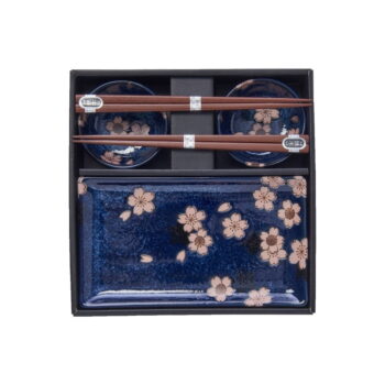 6-dielny set modrého keramického riadu na sushi MIJ Sakura