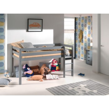 Sivá vyvýšená detská posteľ z borovicového dreva 90x200 cm PINO – Vipack - Image 2