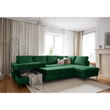 Tmavozelená menčestrová rozkladacia rohová pohovka (pravý roh) Lofty Lilly – Miuform - Image 6