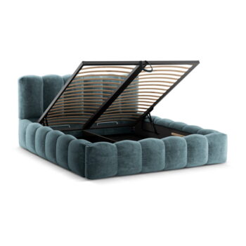 Modrá čalúnená dvojlôžková posteľ s úložným priestorom a roštom 160x200 cm Lupine – Micadoni Home – Obrázok 3