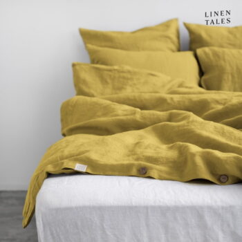 Žlté ľanové predĺžené obliečky na dvojlôžko 200x220 cm - Linen Tales – Obrázok 3