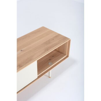 TV stolík z dubového dreva v bielo-prírodnej farbe 160x48 cm Fina – Gazzda – Obrázok 4