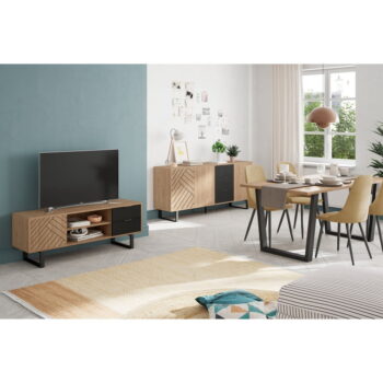 Antracitovosivá/prírodný TV stolík v dekore duba 140x52 cm Madona – Marckeric - Image 8