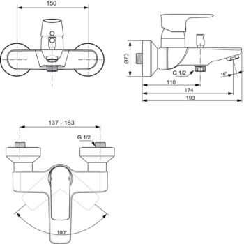 Vaňová nástenná batéria v zlatej farbe Connect Air – Ideal Standard - Image 4