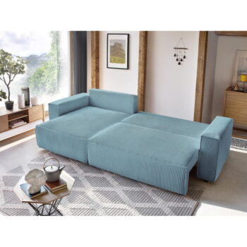 Svetlomodrá menčestrová rozkladacia rohová variabilná pohovka Nihad – Bobochic Paris – Obrázok 9