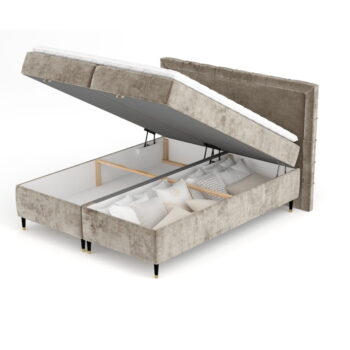 Béžová boxspring posteľ s úložným priestorom 200x200 cm Voyage – Maison de Rêve - Image 7