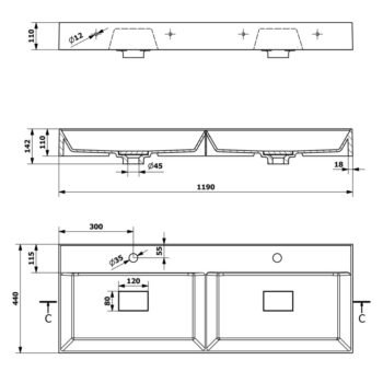 Biele dvojumývadlo z liateho mramoru 119x44 cm Godiva – Sapho – Obrázok 6