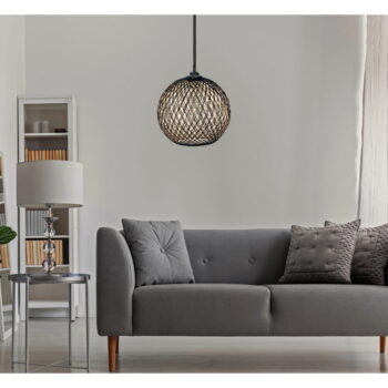 Závesné svietidlo v čiernej a tmavohnedej farbe s tienidlom z juty ø 24 cm – Opviq lights - Image 3