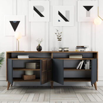 Nízka komoda v dekore orecha v antracitovej a prírodnej farbe 180x79 cm Milan – Kalune Design - Image 5