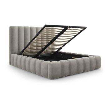 Svetlosivá čalúnená dvojlôžková posteľ s úložným priestorom s roštom 160x200 cm Kelp – Micadoni Home – Obrázok 5