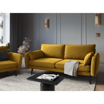 Žltá zamatová pohovka s čiernymi nohami Kooko Home Lento, 198 cm - Image 8