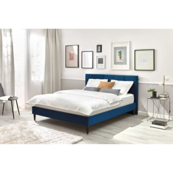 Tmavomodrá zamatová dvojlôžková posteľ Bobochic Paris Vivara Dark, 180 x 200 cm – Obrázok 4