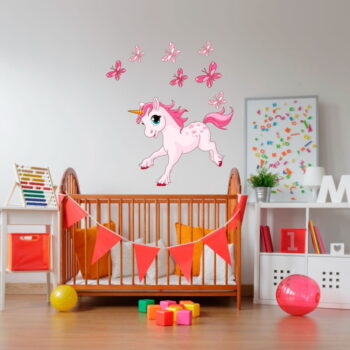 Nástenné detské samolepky Ambiance Pink Unicorn and Papillons – Obrázok 3
