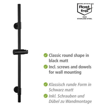 Čierna nástenná sprchová tyč z nerezovej ocele 66 cm Basic - Wenko – Obrázok 3