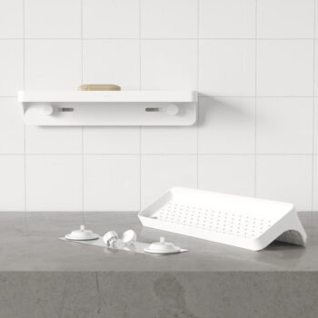 Biela samodržiaca kúpeľňová polička z recyklovaného plastu Flex Adhesive – Umbra - Image 7