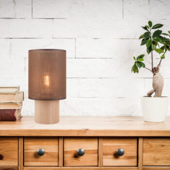 Hnedá stolná lampa s textilným tienidlom, výška 30 cm Ari - LAMKUR - Image 3