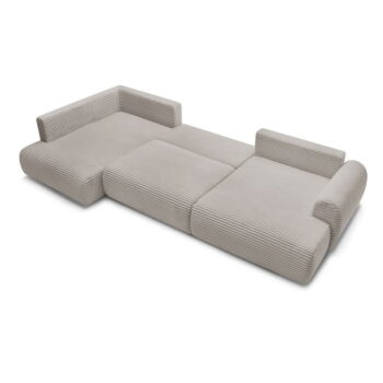 Svetlosivo-béžová menčestrová rozkladacia rohová pohovka (pravý roh/do "U") Lucien – Bobochic Paris – Obrázok 5