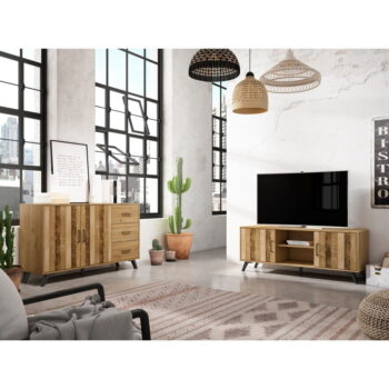 Nízka komoda v dekore duba v prírodnej farbe 136x81 cm Nordic – Marckeric - Image 5