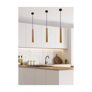 Čierne závesné svietidlo s dreveným tienidlom ø 7 cm Tubo – Candellux Lighting - Image 3