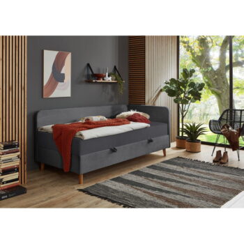 Tmavosivá čalúnená jednolôžková posteľ s úložným priestorom 90x200 cm Cabana – Meise Möbel - Image 7