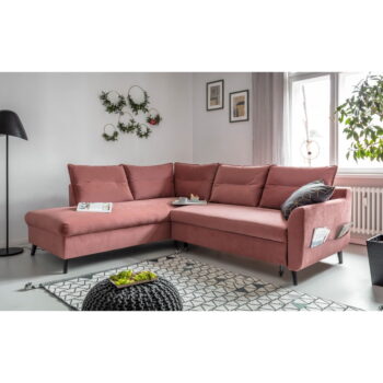 Ružová zamatová rozkladacia rohová pohovka Miuform Stylish Stan L, ľavý roh - Image 3