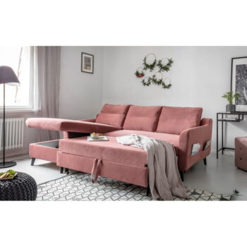 Ružová zamatová rozkladacia rohová pohovka Miuform Stylish Stan, ľavý roh - Image 6