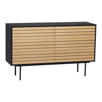 Čierna/prírodná nízka komoda v dekore duba 140x84 cm Stripe - Woodman - Image 3