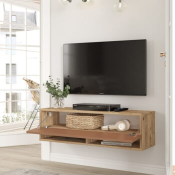 TV stolík v dekore borovice v tehlovo-prírodnej farbe 100x29x32 cm – Kalune Design – Obrázok 3