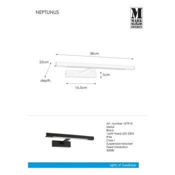 Čierne LED nástenné svietidlo (dĺžka 38 cm) Neptunus - Markslöjd - Image 3