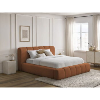 Oranžová čalúnená dvojlôžková posteľ s úložným priestorom s roštom 160x200 cm Denali – Bobochic Paris - Image 4
