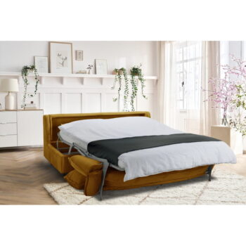 Žltá menčestrová rozkladacia pohovka 184 cm Isadora – Bobochic Paris – Obrázok 6