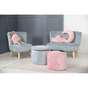 Svetlo modrý zamatový detský puf Lil Sofa – Roba - Image 2