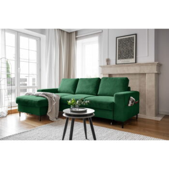 Tmavozelená menčestrová rozkladacia rohová pohovka (ľavý roh) Lofty Lilly – Miuform - Image 6