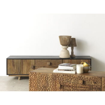 Čierny/prírodný TV stolík z mangového dreva 150x40 cm Mango - Geese - Image 7