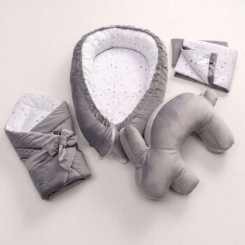 Sivý dojčiaci vankúš Velvet Bunny - Yellow Tipi – Obrázok 3