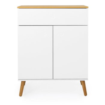 Biela skrinka s detailmi v dekore dubového dreva Tenzo Dot, šírka 79 cm