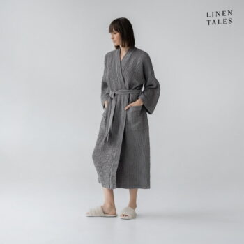 Tmavosivý župan veľkosť L/XL Honeycomb - Linen Tales - Image 2