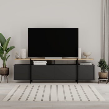 Čierny TV stolík v dekore duba 160x48 cm Hinoa – Marckeric - Image 4
