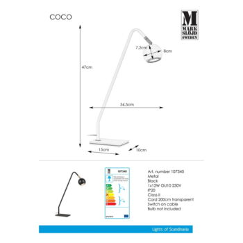 Čierna stolová lampa Markslöjd Coco, výška 47 cm - Image 4